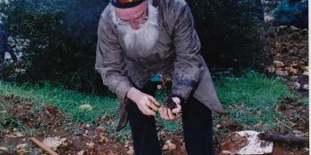 Reb Arthur planting  Olive Trees for Peace in West-Bank Palestine, 2002