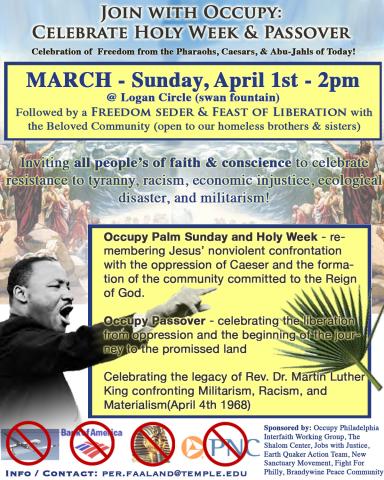 Flyer  for Philadelphia event: Occupy Holy  Week & Passover, April 1